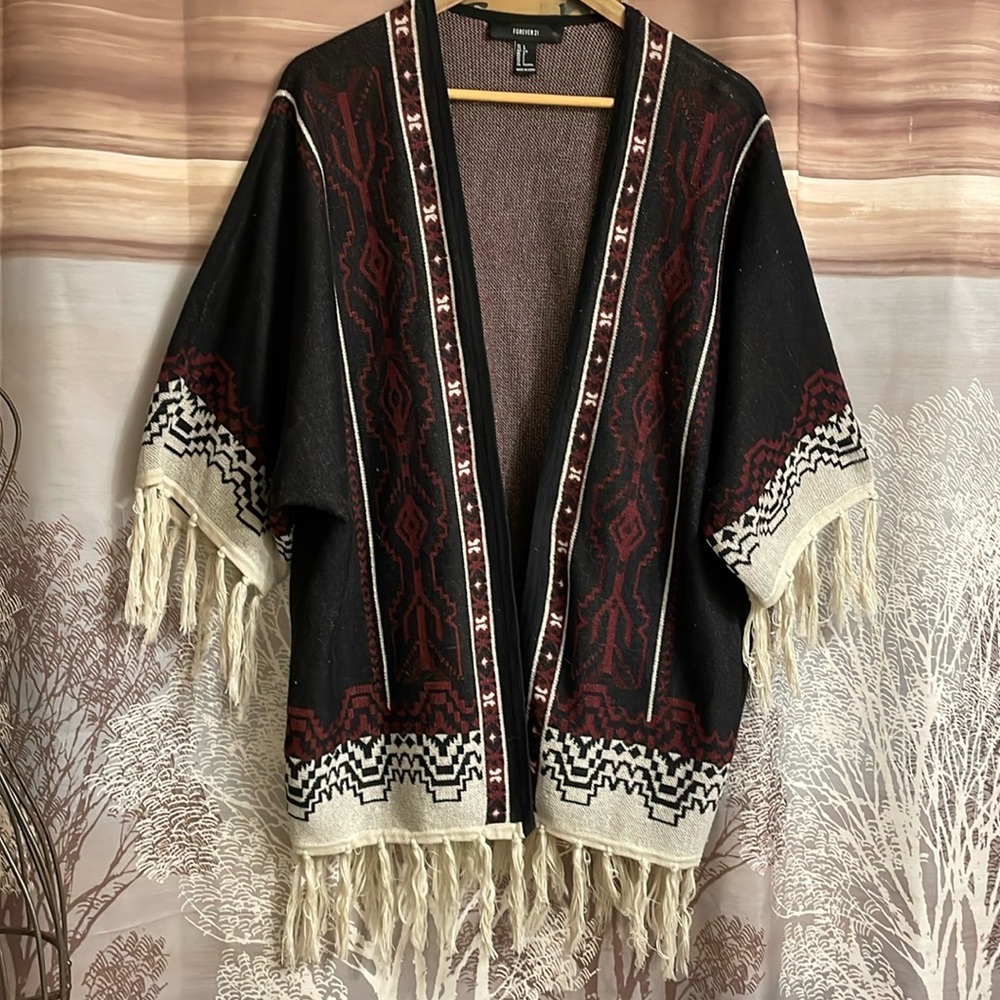 New Forever 21 Native Western Fringed Casual Fit Darling Easy Wear Cardigan